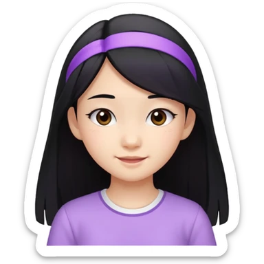 Asian teen girl with long straight black hair, wearing a lilac bando and a white shirt, happy expression sticker