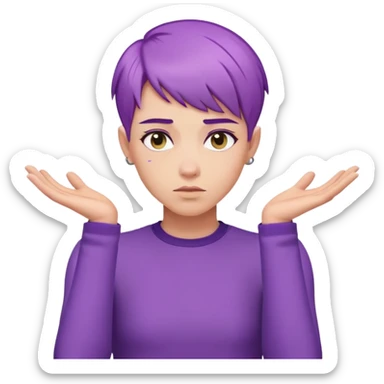 Androgynous person shrugging with short purple hair  sticker