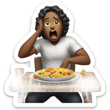 a person who is moody and sleepy and is eating food sticker