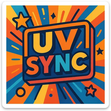 vibrant toon style sign with 'uv sync', colorful and energetic sticker