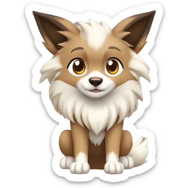 Brown Beige White Cartoon Chibi Wolf Eevee Lycanroc Full Body sticker