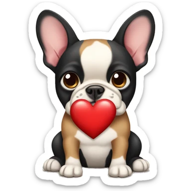 Black and tan frenchie dog holding heart  sticker
