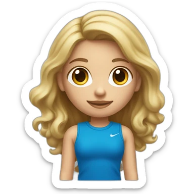 Een meisje met lang steil blond haar een groene trui en een blauwe cargo broek en witte nike sticker