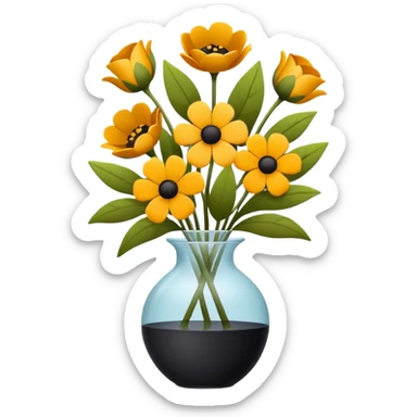Minimalistic flat vector icon, iOS style, thin black contour on white background. Flower bouquet arranged in a simple vase. Clean, elegant, no text, no shadows.
 sticker