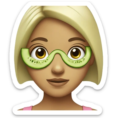 a girl with cucumbers on her eyes sticker