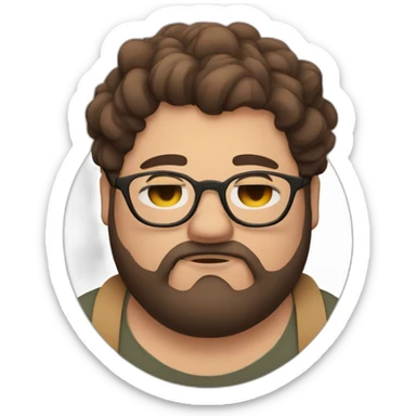 Chubby, non binary, round glasses, attached long brown hair, beard, sleepy sticker