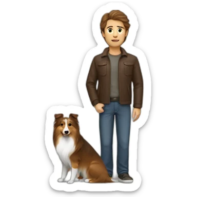 a man with brown hair and a sheltie sticker