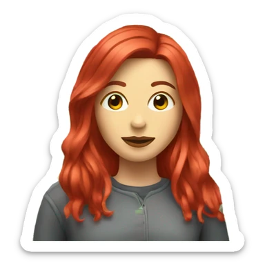 Woman with straight ruby red hair, beside marijuana plant  sticker