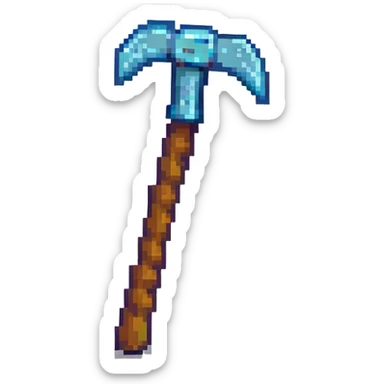 pixel art style Minecraft pickaxe, simple and iconic sticker
