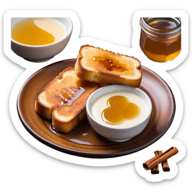 torrijas, Spanish sweet dish, fried bread slices soaked in milk and honey with cinnamon sticker