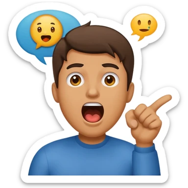 a man excitedly shouting 'startup' in a comic-style speech bubble, emoji style sticker