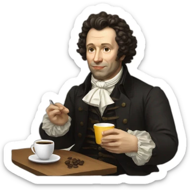 pushkin with a craft cup of coffee in his hands sticker