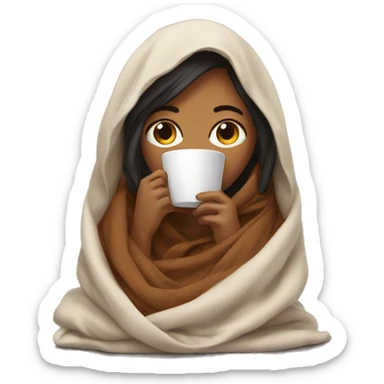 girl inside a blanket sipping coffee eyes closed sticker