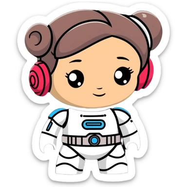 charming and fun cartoon toy robot with Princess Leia's signature hair buns sticker