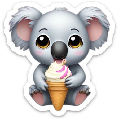 A baby koala eating an ice cream sticker
