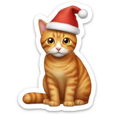 Ginger cat with amber eyes wearing Christmas hat sticker