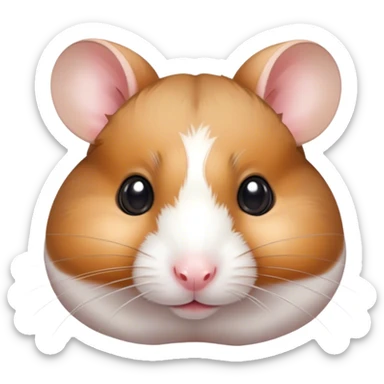 Cinematic Noble Brown and White Banded Hamster Portrait Emoji, Poised and regal, with a tiny, compact build and a uniquely patterned fur of warm brown and crisp white bands, deep-set soulful dark eyes, Simplified yet sharp and sophisticated features, highly detailed, glowing with a soft, dignified glow, high shine, intelligent and charming, stylized with an air of distinctive elegance, focused and attentive, soft glowing outline, capturing the essence of a watchful and confident rodent, so majestic it feels as though it could scurry out of the screen with effortless authority! sticker