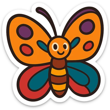 A butterfly in the style of vibrant cartoon illustrations sticker
