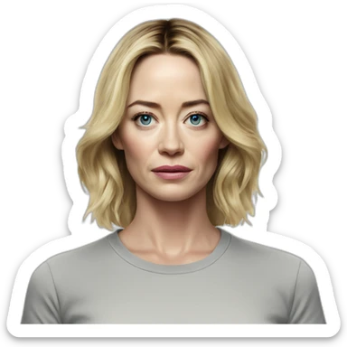 blonde Emily blunt serious wearing tee sticker
