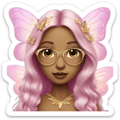 Beautiful, flower, fairy, pink, gold, silver, long hair, butterfly wings sticker