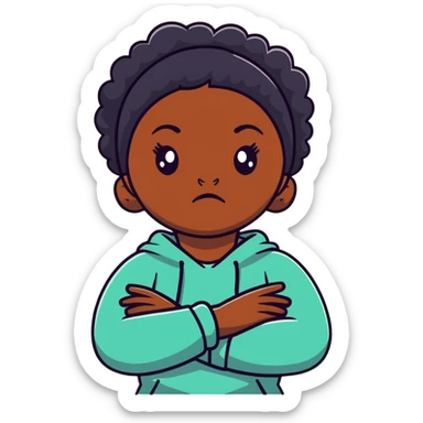 Upset Black girl with dark skin crossing arms with angry expression sticker