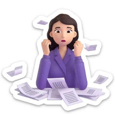tired woman with flying papers around her sticker