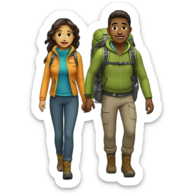 young couple trekking sticker