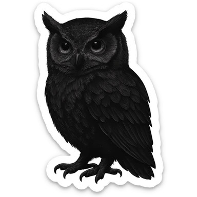 digital illustration of a black owl, no background sticker