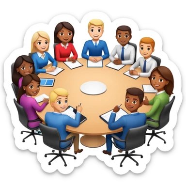 coworkers brainstorming ideas at a round conference table sticker