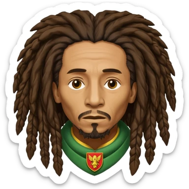 old melancholic  Bob Marley with gigantic dread locks in form heraldic crest   sticker