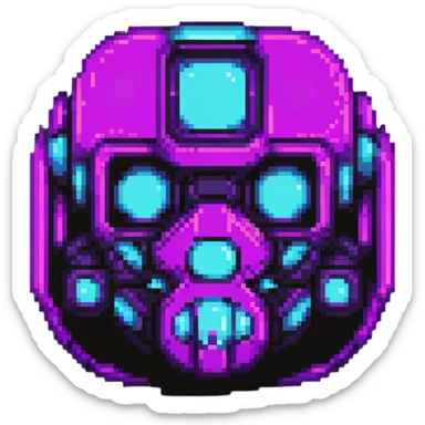 futuristic cyberpunk pixel art icon, vivid neon colors purple magenta cyan, minimal expressive design, 32x32, centered, high contrast, transparent background, no text, suitable for dark background, song title symbol sticker