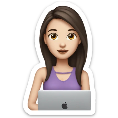 Girl with dark brown hair brown eyes and white skin hold macbook sticker