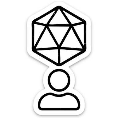 minimalist outlined icon of a player for DnD TTRPGs, worn distressed effect sticker