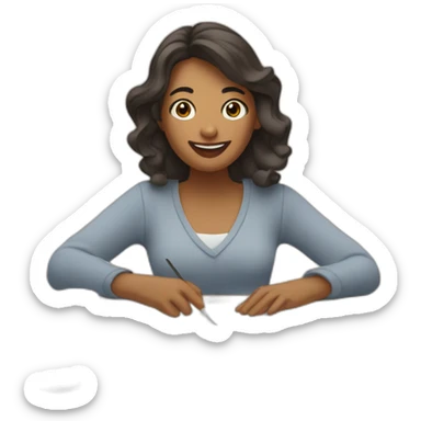 A woman who is doing craft on at table which has cricut on one side and craft supplies on other side sticker