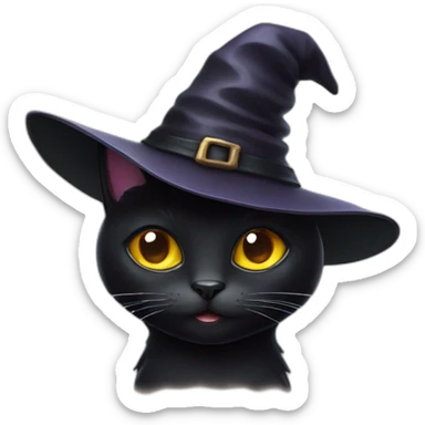 black cat with a witch hat sticker