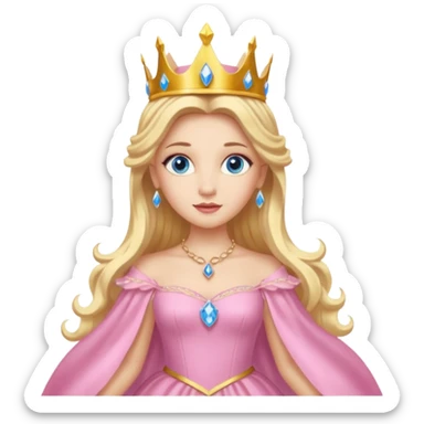 Glinda the Good Witch from The Wizard of Oz with light skin, blue eyes, long blonde hair, pink outfit and crown sticker