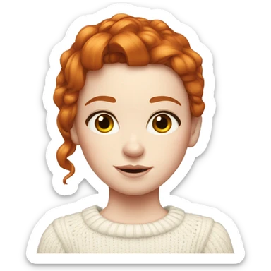 Red-haired girl with bow in hair with pale skin white sweater sticker
