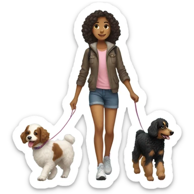 girl walking a poodle and an australian shepard  sticker