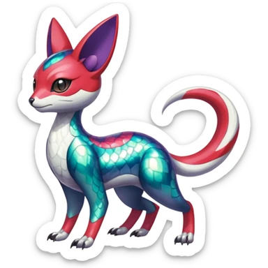 Shiny Colorful Futuristic Oriental Painted Asian Vernid-Trico-Meloetta-Latias-Koraidon-Peppercat-Protogen-Pokémon-Digimon-Fakémon-fusion-hybrid-creature sticker