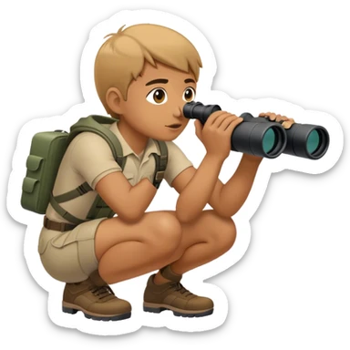 person using binoculars looking forward crouching sticker