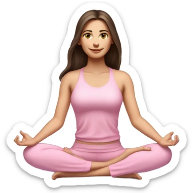 Brunette long hair and blue eyes yoga beautiful girl in light pink pink pink clothes sitting on a yoga mat sticker