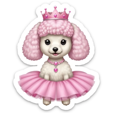 White poodle with pink tiara and tutu  sticker