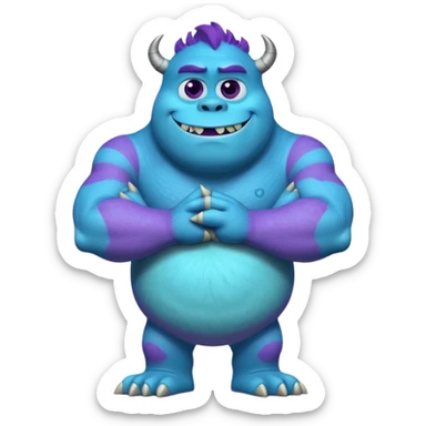 James P. Sullivan Sulley from Monsters Inc, standing with arms crossed, confident, blue and purple, cartoon monster, style matching confident Mike Wazowski sticker