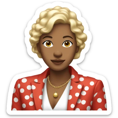 A lady in a red suit with polka dots sticker