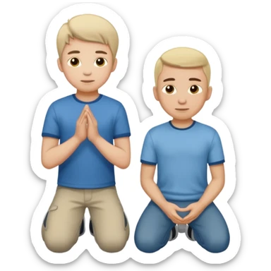 a boy and a man are kneeling side by side sticker