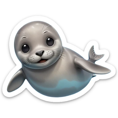 A 3D cartoon seal swimming with visible flippers, calm blue water, soft sunlight, Memoji-style realism. sticker