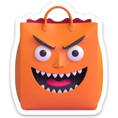 terrifying bag with monstrous face and creepy expression sticker