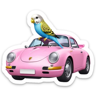 budgie on pink porsche cute sticker