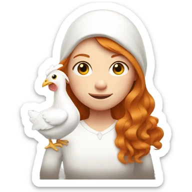 Ginger girl with Long hair and a white hen inside her Arms  sticker