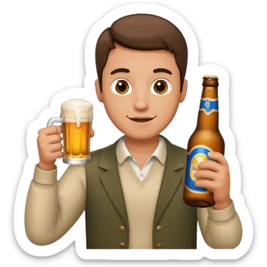 A man holding a beer bottle sticker